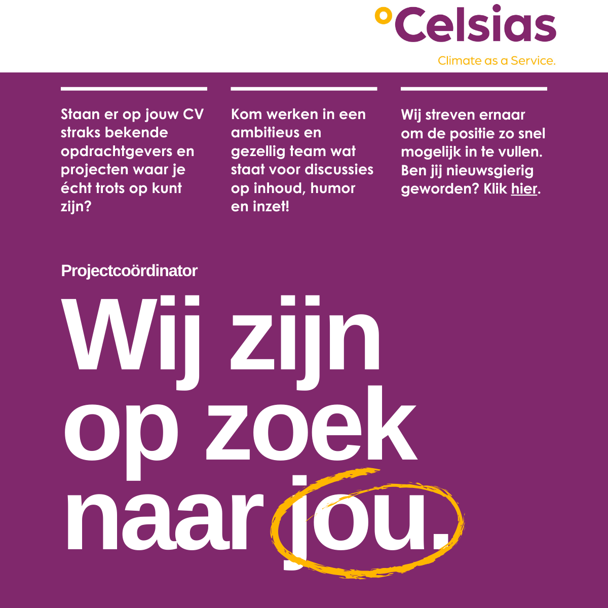 Vacature Projectcoördinator Celsias